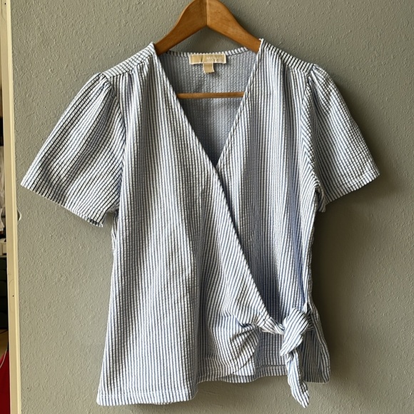 Michael Kors Light Blue wrap Knit Top - Picture 3 of 7